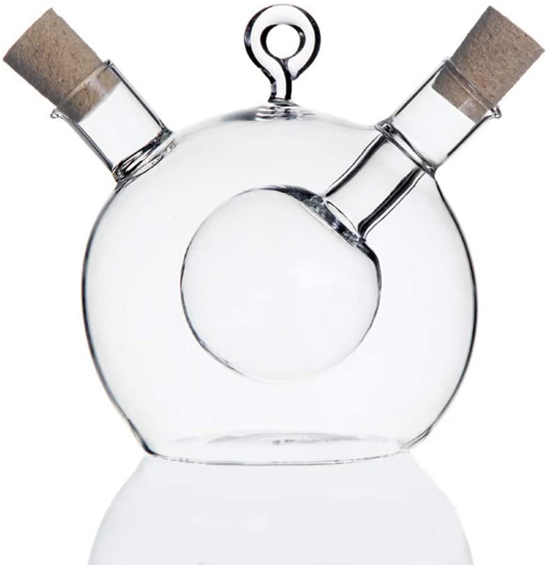 ; Round Glass Oil Dispenser Bottles with Stoppers Cornucopia Glass Oil and Vinegar Cruets Set of 2 