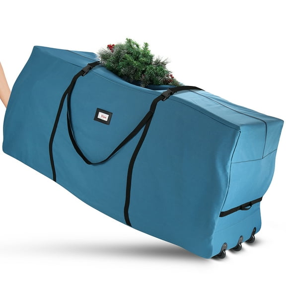 StorageBud Christmas Tree Rolling Storage Bag, Extra Large Holds Up to 9 Ft. Heavy Duty Tear-Proof Fabric, Blue