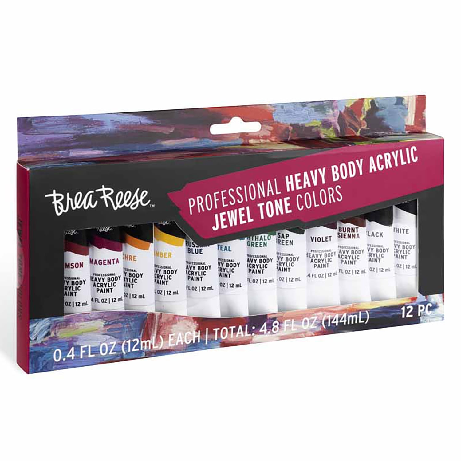 Brea Reese: Professional Heavy Body Acrylic Paint Set - Jewel Tone Colors - 12 Tubes - Luxurious Pigments, Non-Toxic, Water-Based, Adult Art Supplies
