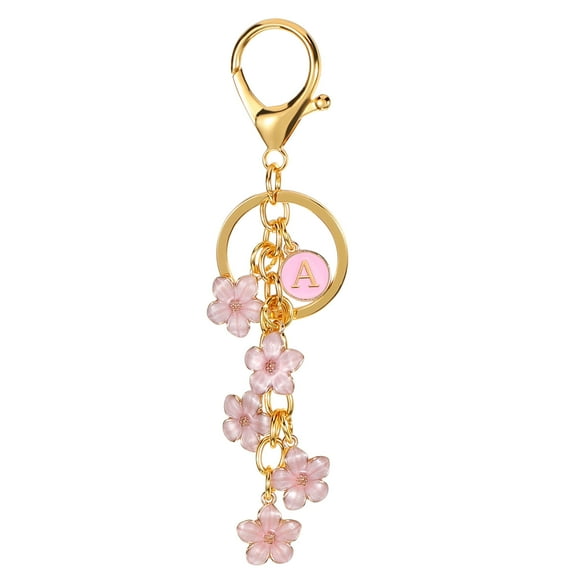 Uxcell Initial Letter Flower Keychain, Alphabet a Enamel Charm Flower Keyring, Pink