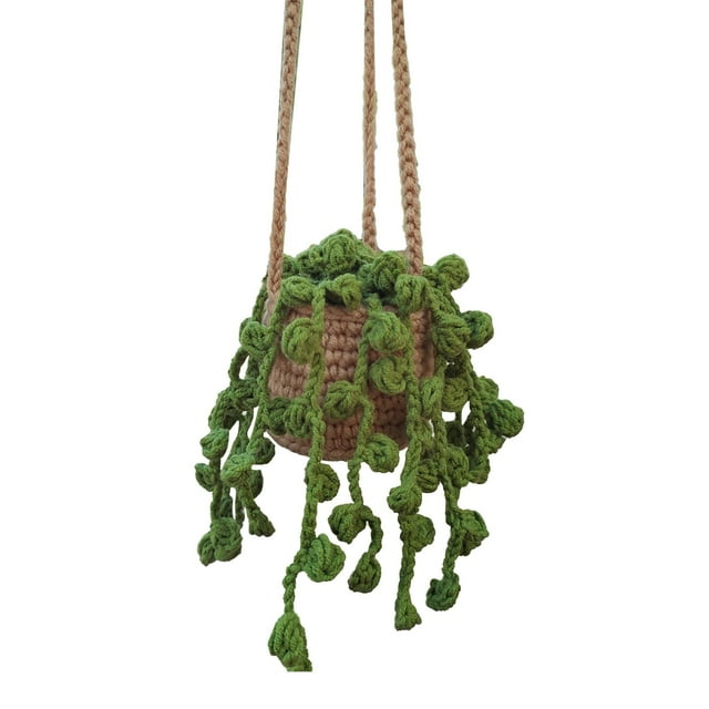 Hand Crocheted Wool Potted Plant Car Hanging - Creative Rearview Pendant, for Decoration & Gifting