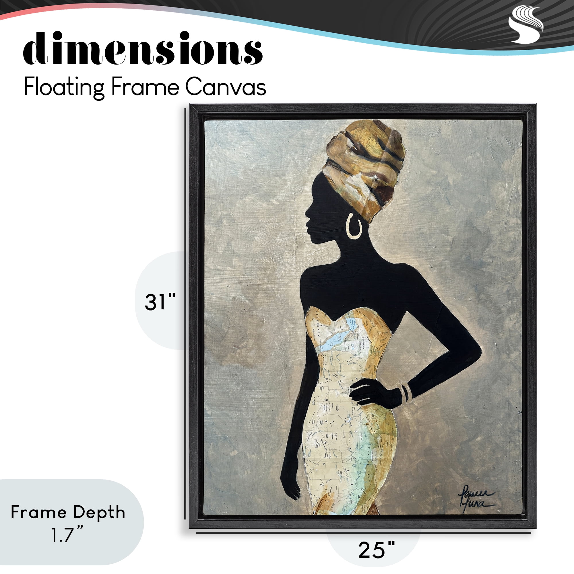 Stupell Industries Motherland Muse Fashion Portrait Black Framed Floater Canvas Wall Art, design by Lauren Luna