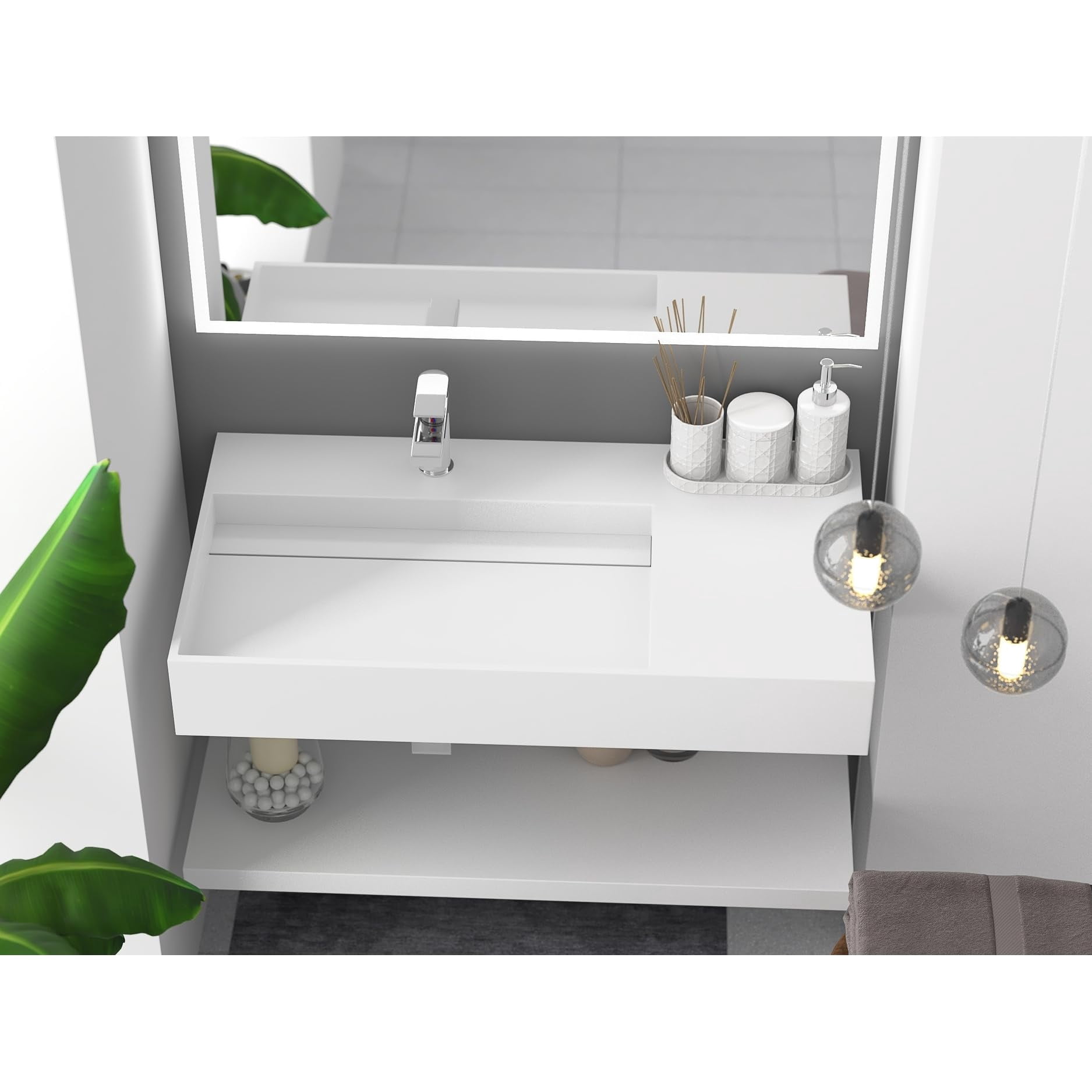 Juniper 72" Stone Bathroom Sink w/No Faucet Hole in White