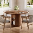 thumbnail image 4 of Finmind 47" Round Farmhouse Dining Table, Dinner Table for 4-6 People with 2-Tier Shelf Pedestal, Large Wood Table, Walnut Brown, 4 of 7