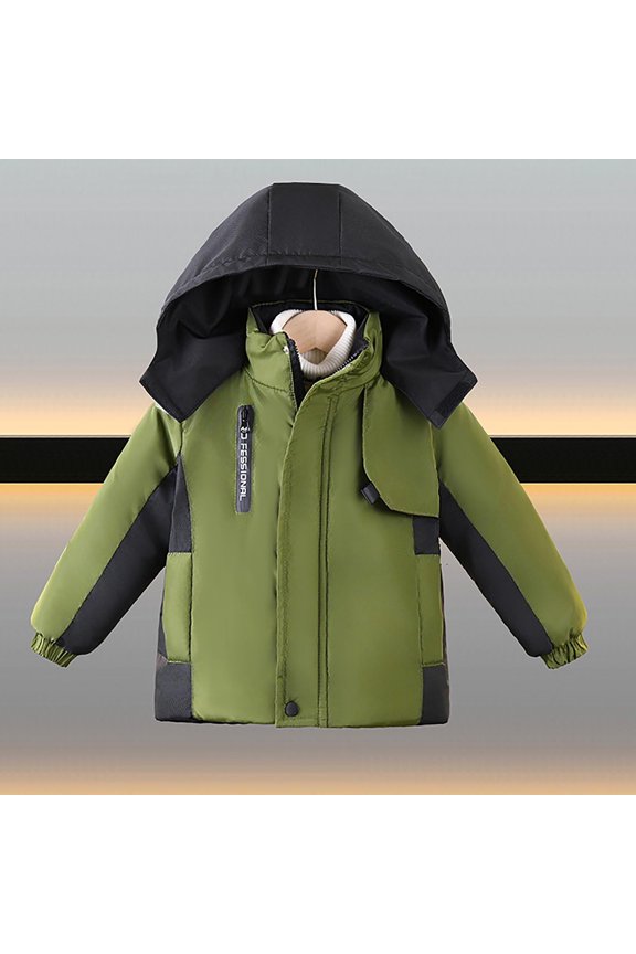 Boys Winter Hooded Puffer Coat Colorblock Thick Warm Ski Jacket Windproof Snowsuit Outerwear with Pockets for Cold Weather Snowboarding Outdoor Sports