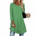 thumbnail image 3 of Womens Long Length Tunic Tops, 3/4 Sleeve Shirts for Women Fall Fashion Loose Fit Striped Printed Crewneck T-Shirts, 3 of 5
