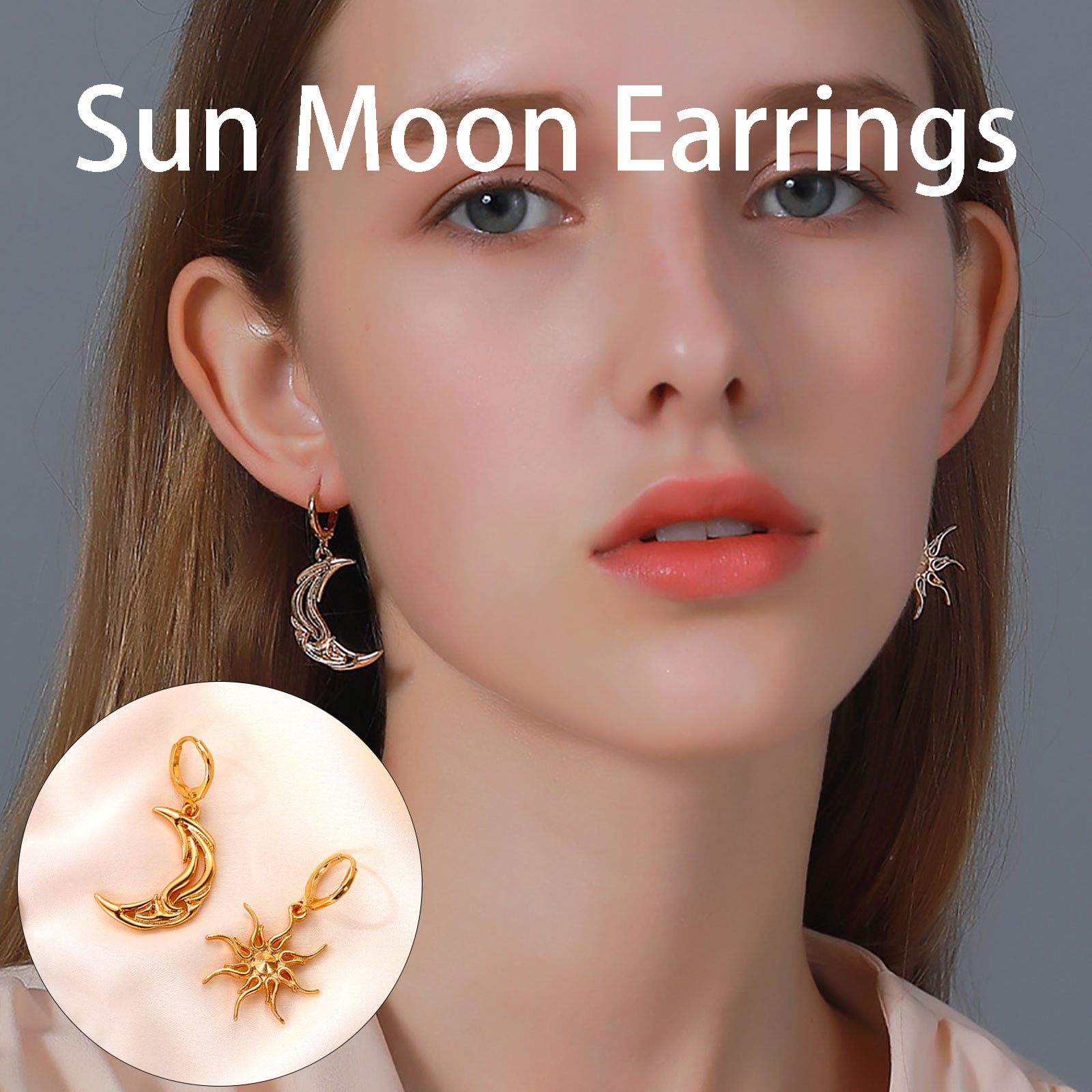 New Asymmetry Design Moon Sun Stud Earrings For Women 925 Sterling Silver Shining CZ Crystal Trendy Wedding