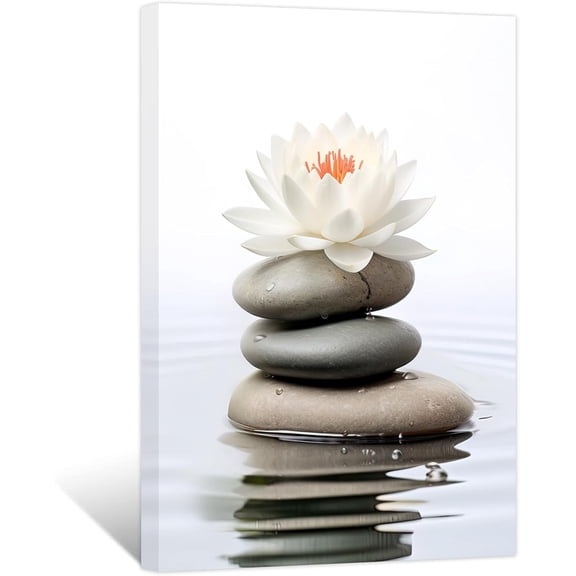 ZHONGYUTONG Zen Canvas Wall Art Lotus Flower Stones Pictures Spa Water Painting Prints Bathroom Decor for Spiritual Meditation Room Yoga Office (12.00" x 18.00")