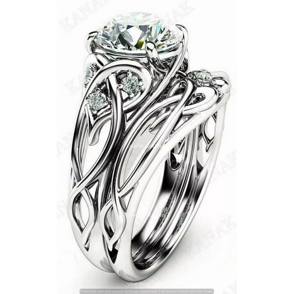 Ring Jewels 2.00 CT Round Cut Lab Created Diamond Bridal Wedding Ring Set Real Sterling Silver