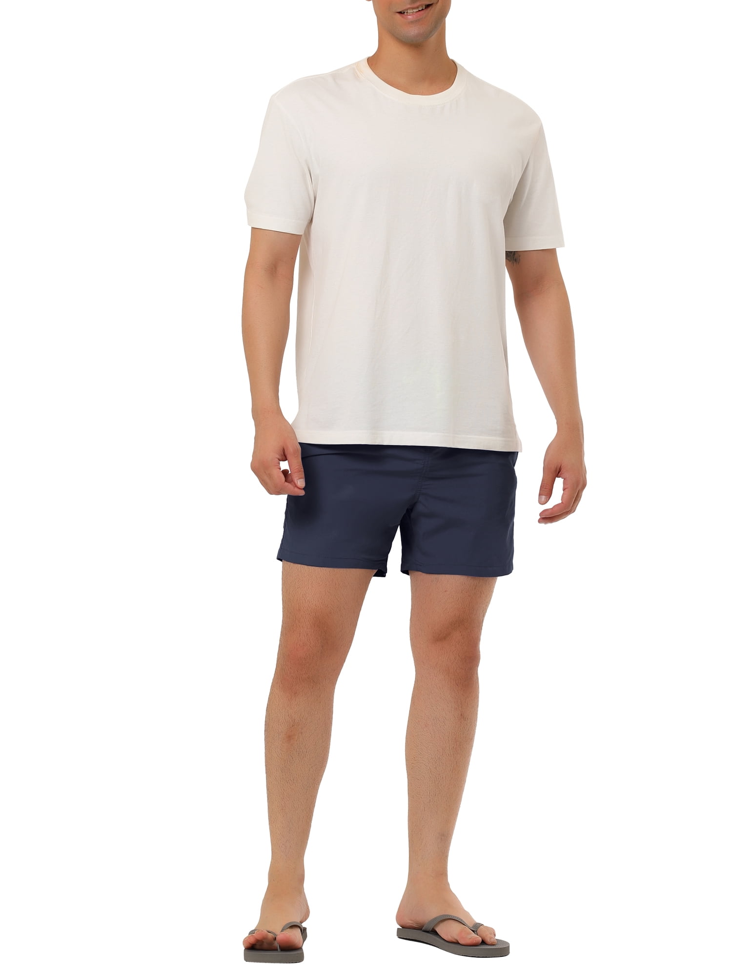 Unique Bargains Men's Summer Beach Shorts Mesh Lining Drawstring Waist Swim Shorts 34 Navy Blue