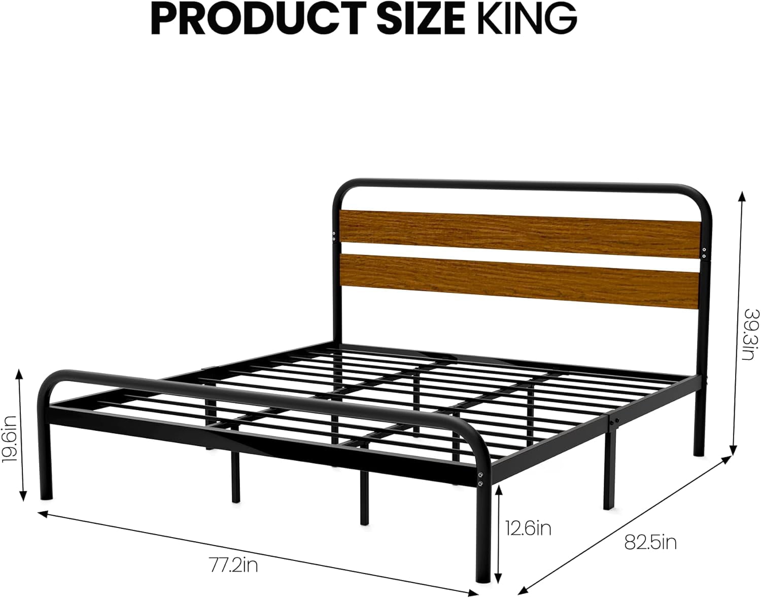 WALYWIK King Size Bed Frame, Heavy Duty Platform Frame with Wooden Headboard and Under-Bed Storage, Noise Free Design Mattress Foundation, Easy Assembly, Sandalwood Brown
