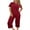 Red#1, variant on MecTo Womens Pyjamas Set, Short Pyjamas For Women, Ladies Summer Pjs Short Sleeve Top And Capri Pants, Loungewear With Pockets S-XL