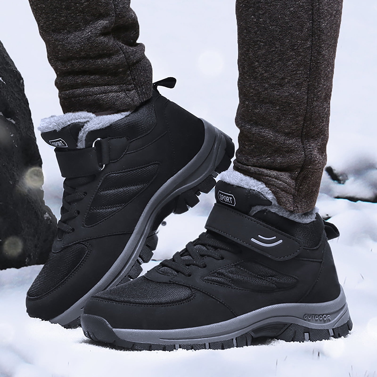 Waterproof Snow Boots for Women Men Outdoor AntiSlip Trekking Hiking Shoes Lace up Hook and Loop Plush Lined Winter Booties Black 8