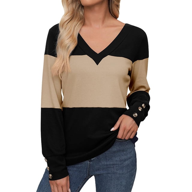 Hauts à Manches Longues pour Femmes Automne - Col en V, Coupe Ample, Tendance pour l'Automne