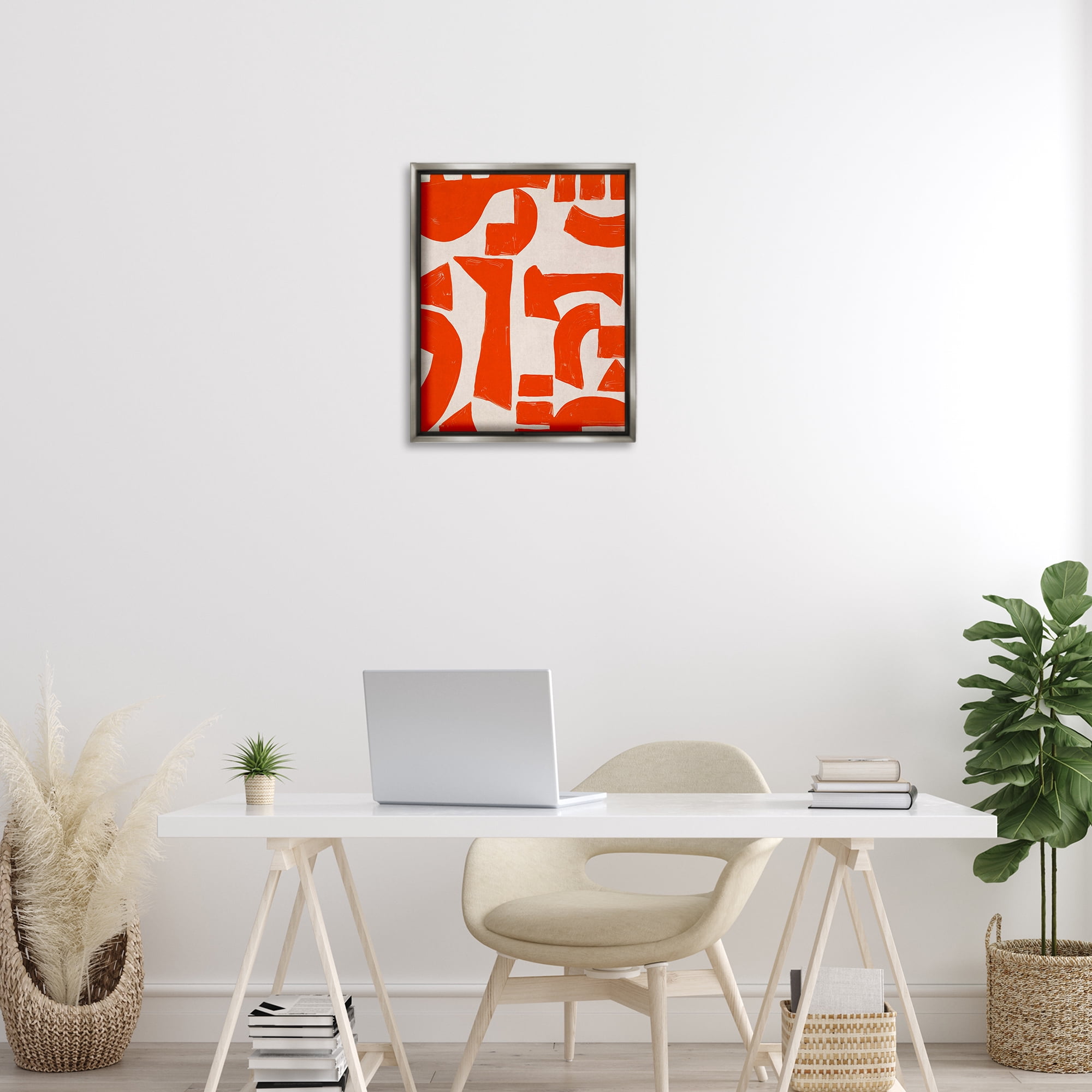 Stupell Industries Red Asymmetrical Shapes Abstract Painting Gray Floater Framed Canvas Art Print Wall Art, 17 x 21