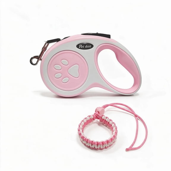 Retractable Dog Leash Tangle-Free with Anti-Drop Wrist Strap, One Hand Brake, 10ft Nylon Pet Leash, Pink
