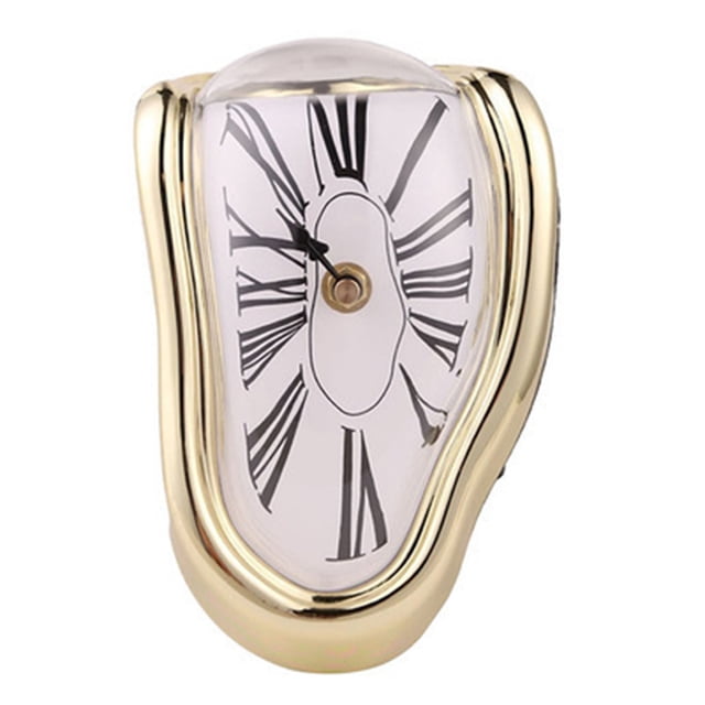 Dali Melting Clock Plastic Retro Desk Clock with Electroplated Metal Paint for Office Home Decoration Gift