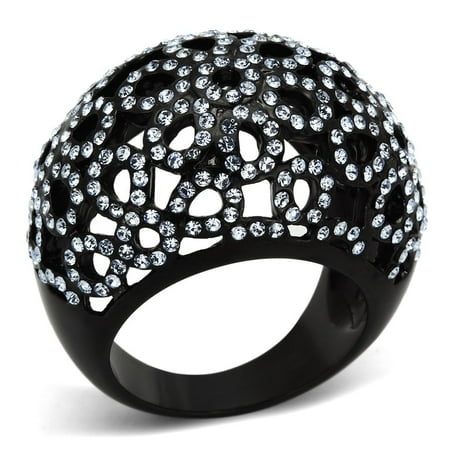 RareGem TK1003 - IP Black(Ion Plating) Stainless Steel Ring with Top Grade Crystal in Light Sapphire