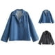 thumbnail image 1 of Tops para mujer,Blusa informal de manga larga con solapa de mezclilla azul lavada para mujer, camisa holgada y suave para uso diario, sopatenor, 1 of 8