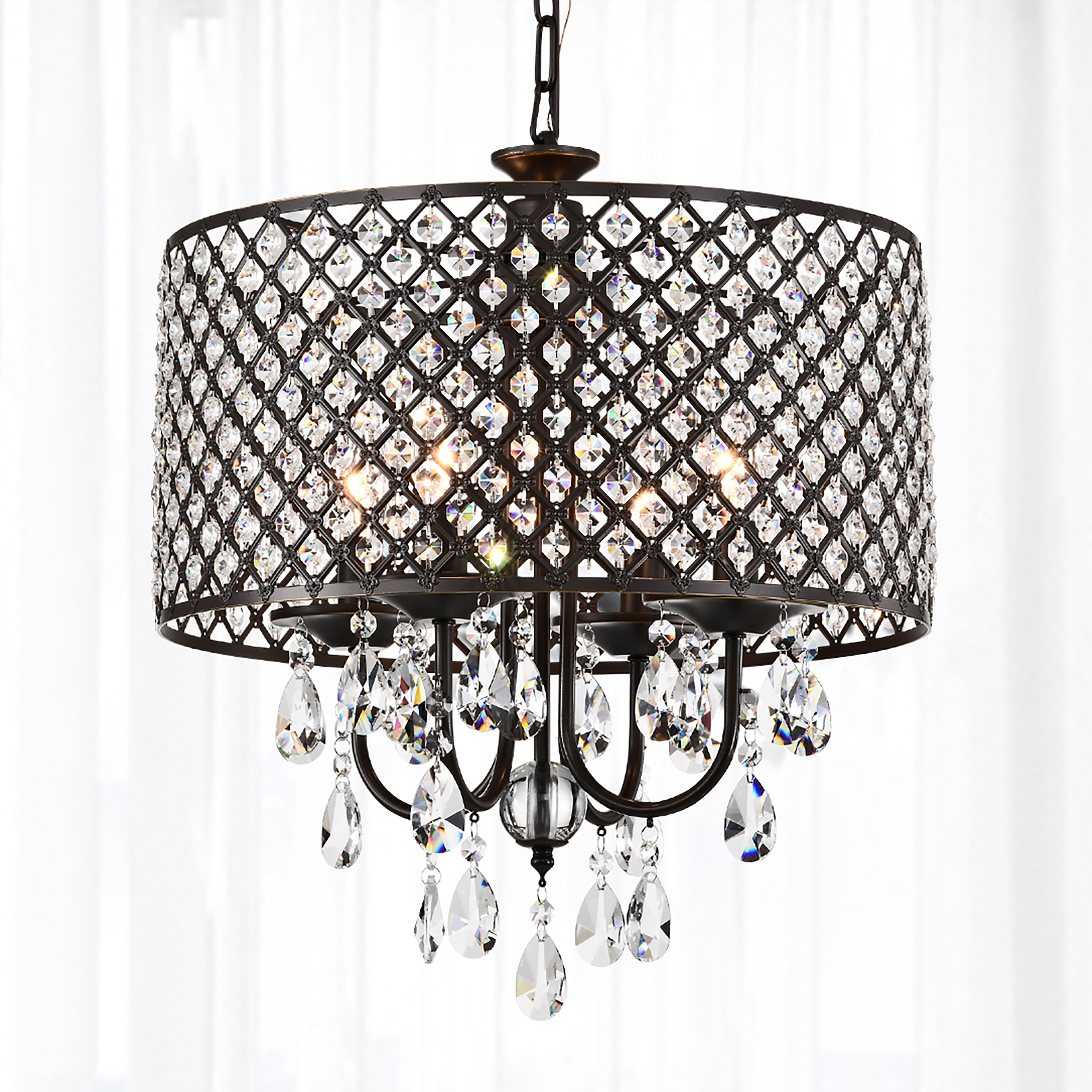 Black Drum Crystal Chandeliers Modern 4Light Pendant Lighting