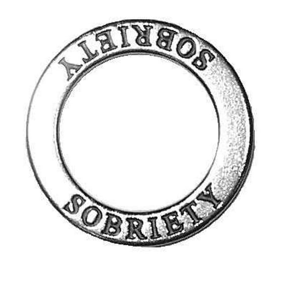 Sterling Silver 20" 1mm Two Sided SOBRIETY Circle Shaped Affirmation Slide Pendant Necklace