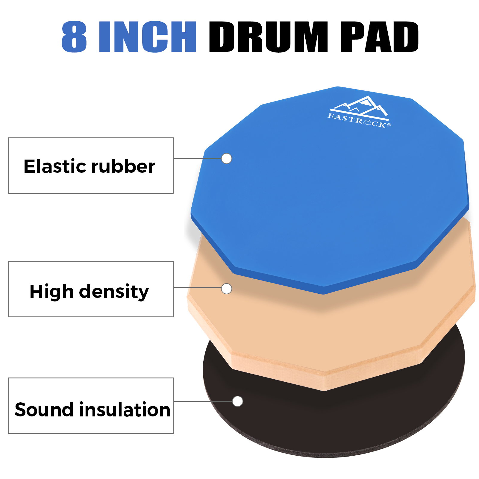 Eastrock Drun Practice Pad 8 inch Double Silicone Surface Non-Slip Rubber Silent Practice Drum Pad for Beginner Blue