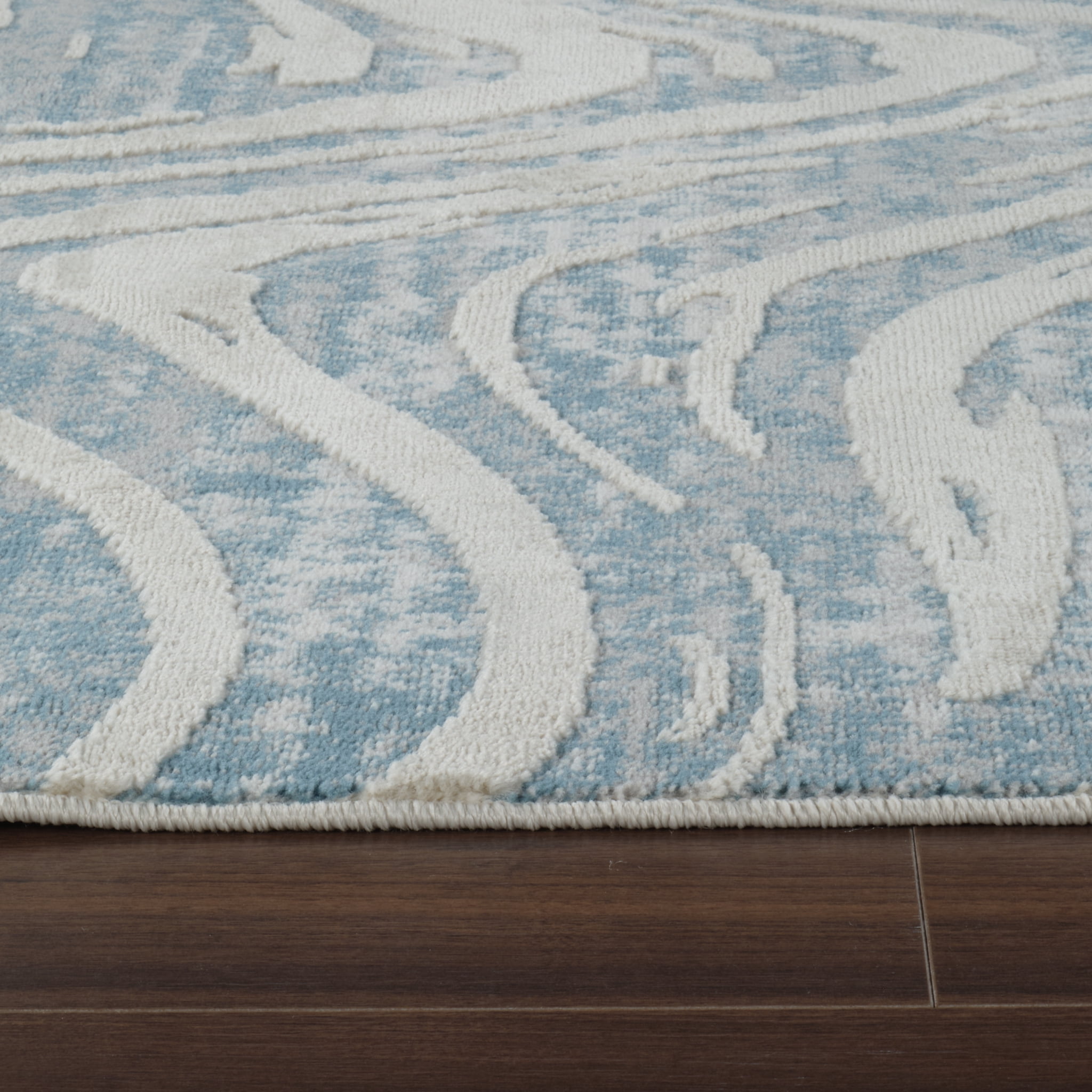 Tapis d'interieur abstrait Rug Branch Nomad, bleu beige, cotier - Salon, chambre, salle a manger et cuisine