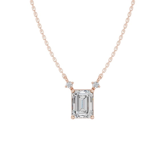 KEEVA JEWELS 2.10 Carat Moissanite Round & Emerald Cut Luxury Solitaire Necklace for Women Made in Rose Gold Plated Silver