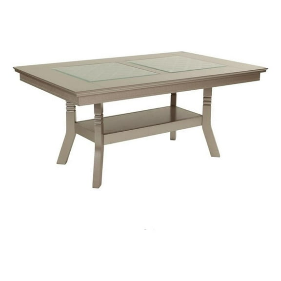 Teme 66 Inch Dining Table-Glass Top-Lower Shelf-Beige Rubberwood