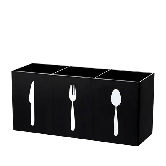 Kitchen Utensil Holder for Countertop, 3-Compartment Cutlery Organizer Caddy for Spoons and Forks, Silverware Holder for Cabinet and Dining Room Black
