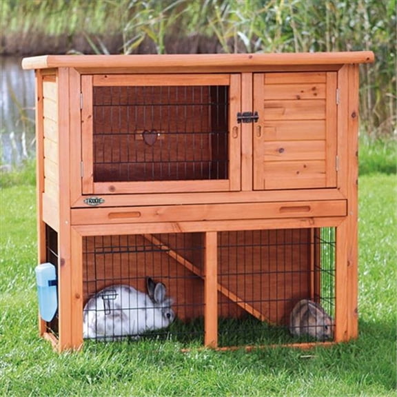 TRIXIE Pet Products  Medium Rabbit Hutch With Sloped Roof - Glazed Pine - 40.75 x 38 x 20.25 in.