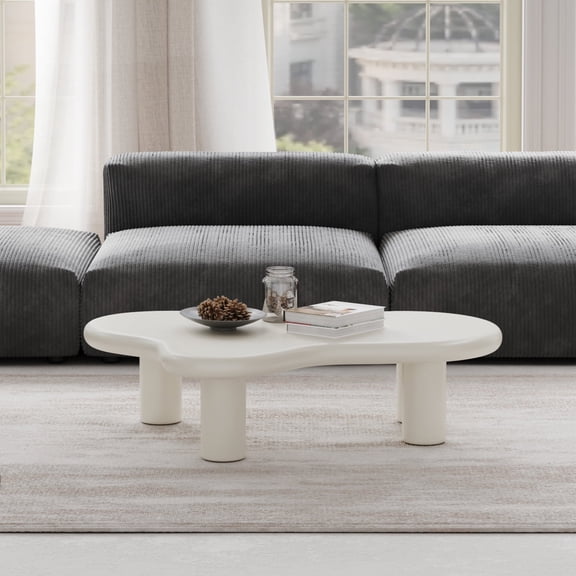 Magic Home 47.24'' Cloud Coffee Table,Modern Irregular Coffee Table for Living Room with 4 Legs,White