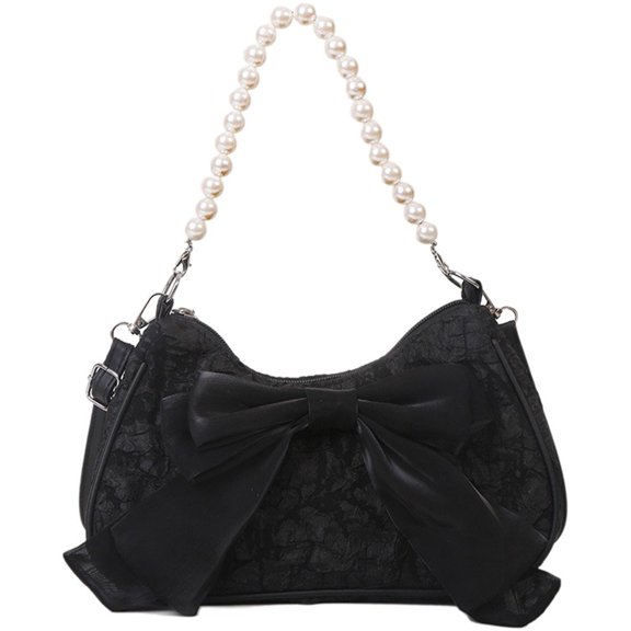 Jiibva Retro Bow Pearl Shoulder Bag Bow Handbag Fashionable Pearl Armpit Bag Woman Underarm Bag Sweet Crossbody Bags