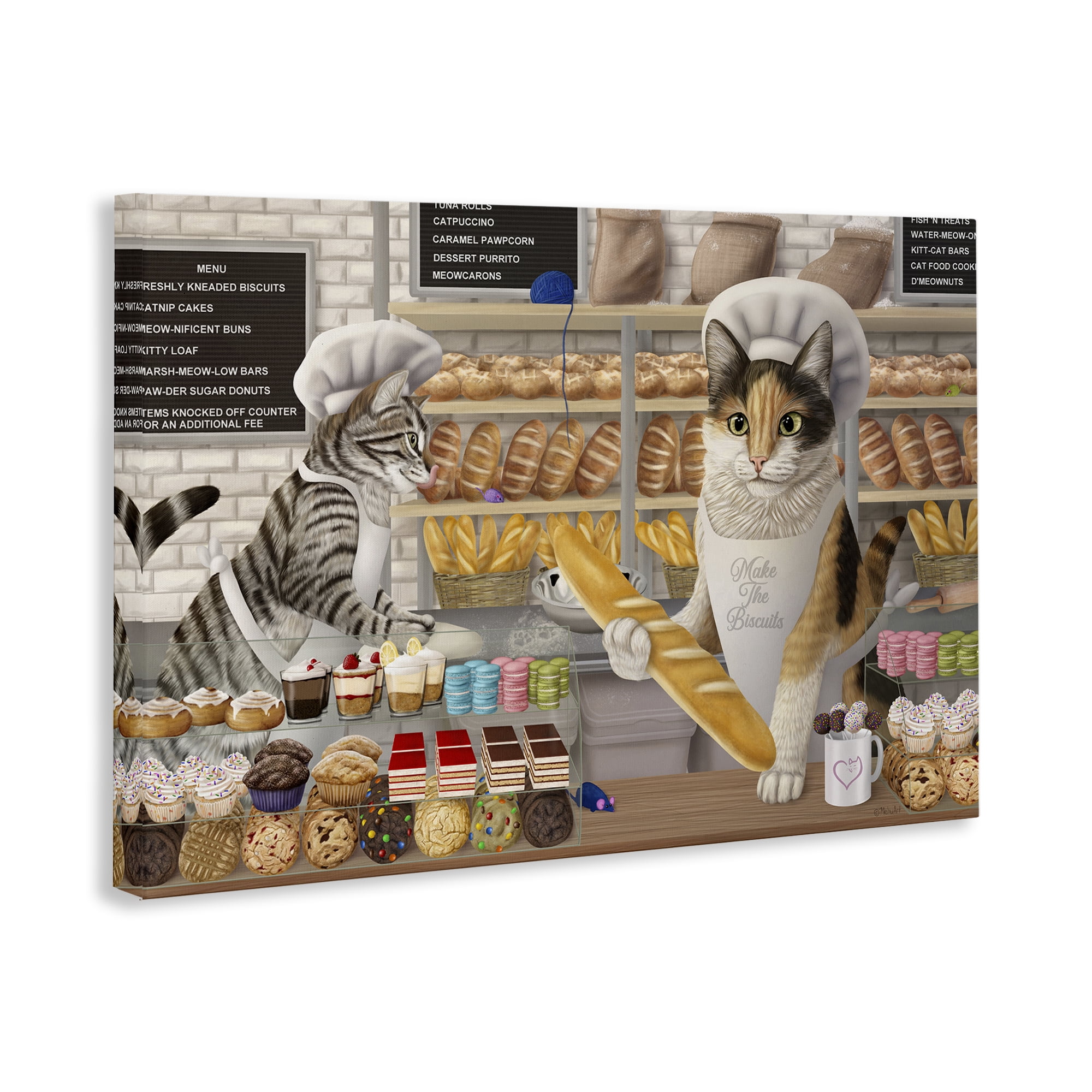 Stupell Industries Meow Bakery Funny Cats Food & Beverage Painting Wrapped Canvas Art Print Wall Art, 36 x 24