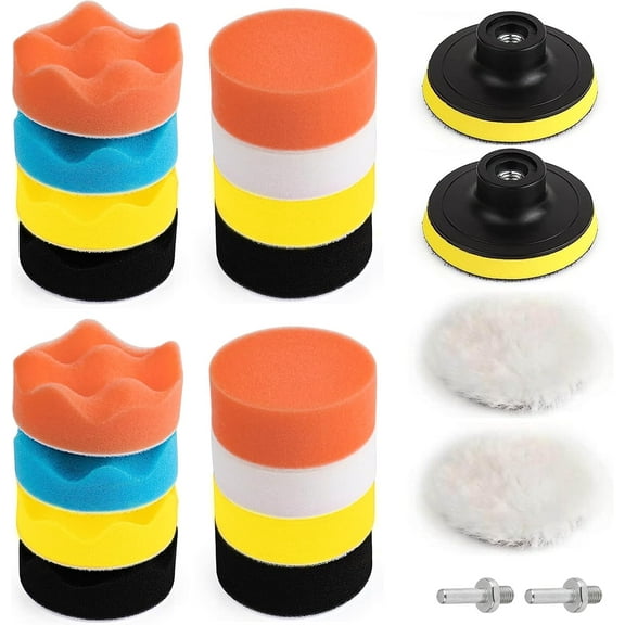 3 inch Buffing Pads, 22 Pcs Car Foam Drill Polishing Pads Kit, Detail Polishing for Drill Buffer Polisher Attachment Kit with Thread Backing Pad & Adapters