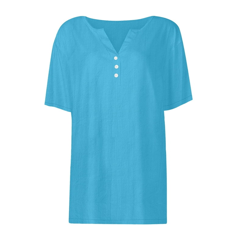 Women's Linen Button-Down Shirt - Casual V-Neck Short Sleeve Blouse For Summer & Business Casual