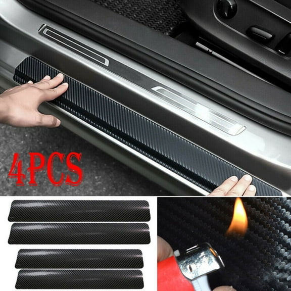 4× Carbon Fiber Sticker Car Door Plate Sill Scuff Cover Anti-Scratch Accessories