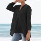 thumbnail image 4 of Gibobby Camisa&nbsp;Moda Mujer y camiseta larga para mujer Casual con cuello en V Lino Manga de algodón Tops Blusa suelta para mujer（Negro， S), 4 of 5