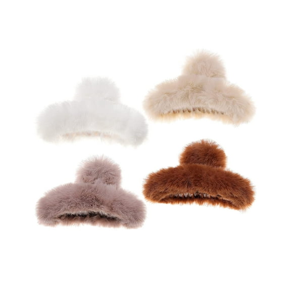 4pcs Faux Fur Hair Clips for Winter, 5.5 Inches Large Fuzzy Claw Clip for Thick Thin Hair, Long Fur Preppy Claw Clips Fluffy Hair Clip for Women Girls