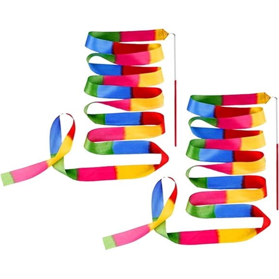 BESTSKY 2 Pcs Gymnastics Ribbon Dancer Wand Performance Props Children Toys Rod Kids Dancing Ribbons