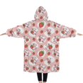 thumbnail image 2 of Oversized Wearable Blanket Hoodie,Pink Cow Strawberry Pattern Sherpa Blanket Hoodie with Super Pockets,Super Warm Fuzzy Pullover for Women & Men, 2 of 6