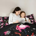 thumbnail image 5 of Manfei Kawaii Flamingo Queen Comforter Set for Kids, Black Pink Cartoon Bedding Sets, Merry Christmas Reversible Lightweight Room Decor, 3-Piece, 5 of 8