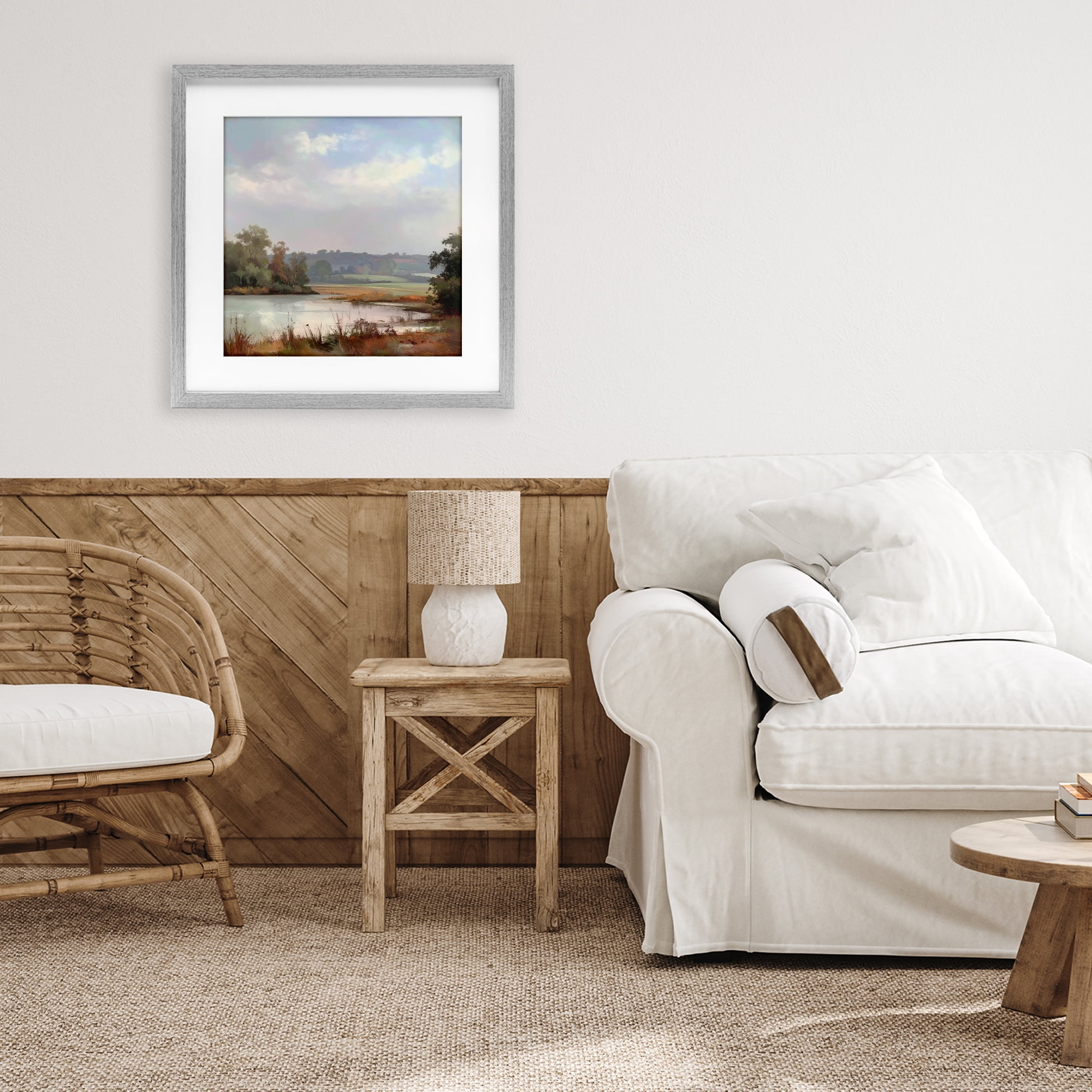 Stupell Industries Riverside Grove Scenery Gray Framed Print Under Glass, design by Alonza Saunders