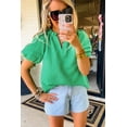 thumbnail image 3 of Women's Bright Green Textured Puff Short Sleeve Notched V Neck Top | [ZhiHiMeRi] | (US 12-14)L, 3 of 12