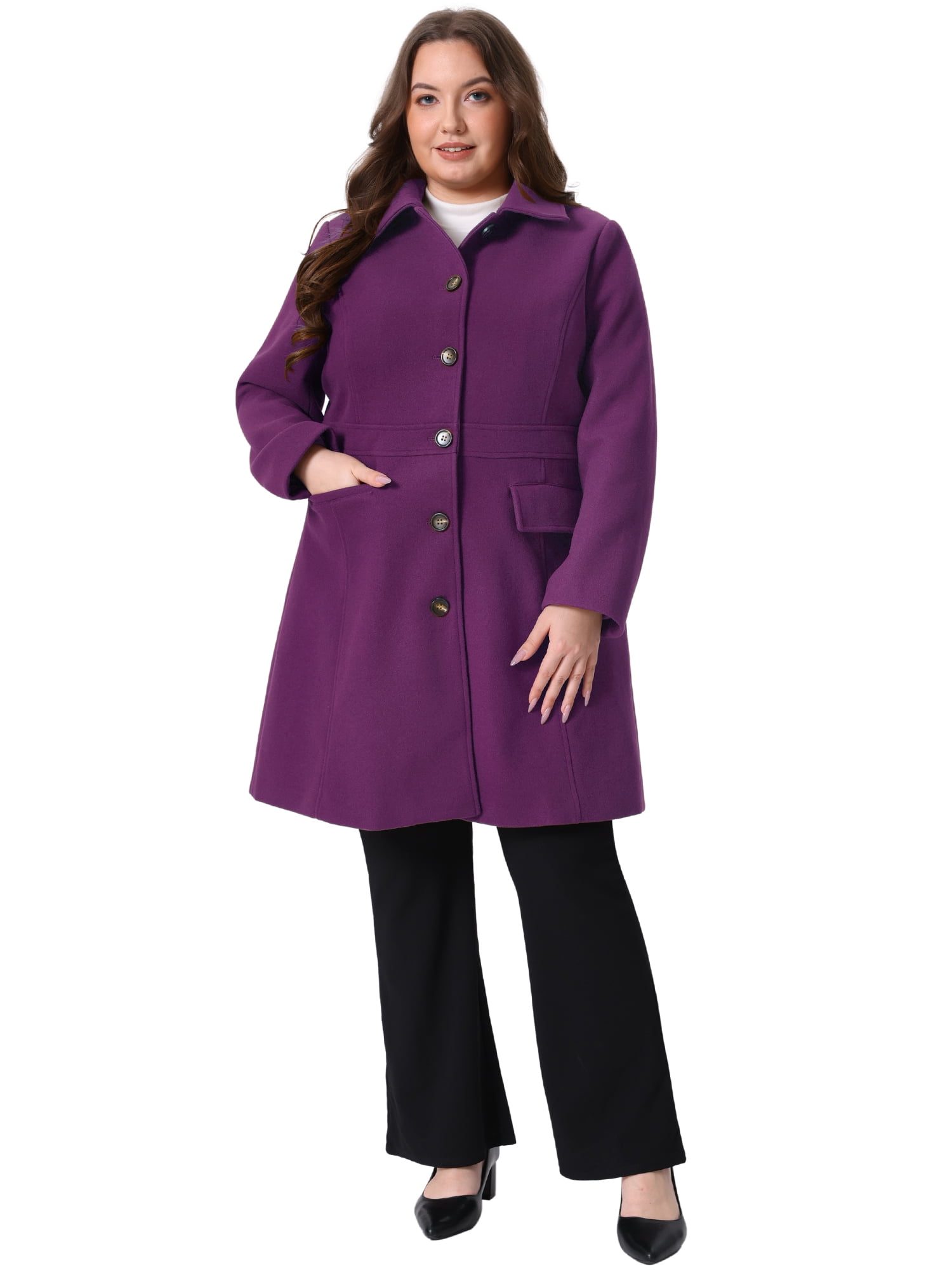 DARING DIVA Women's Plus Size Peter Pan Collar Single Breasted Coat 4X Purple