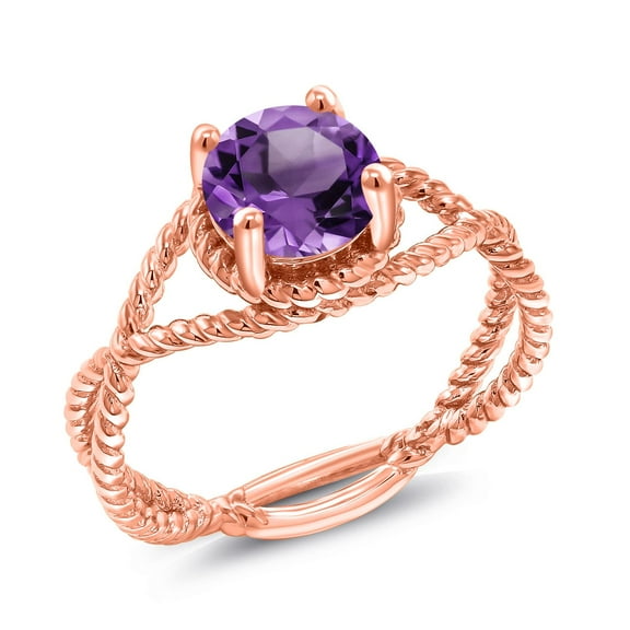 Gem Stone King 1.20 Ct Round Purple Amethyst 18K Rose Gold Plated Silver Ring