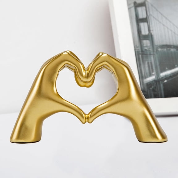 Small Heart Hands Statues Hand Love Sculpture Cute Decorative Home Decor Ornaments for Living Room, Wedding, Office Desktop, Cabinets, Bookshelf-Gold