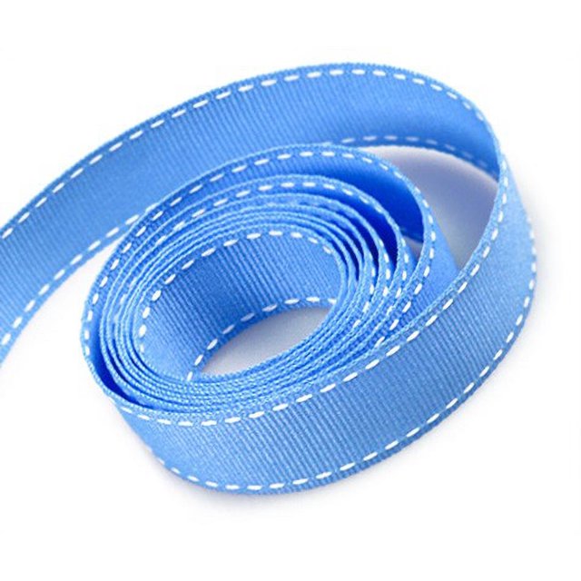 Polypropylene Grosgrain Ribbon, 0.375in x 100 yards, Blue with White Stitches