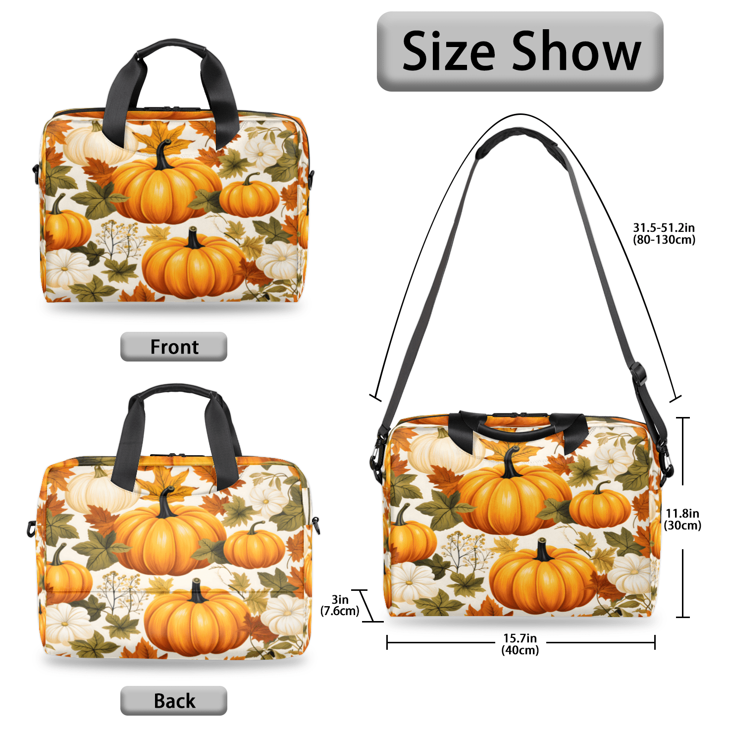 Herdesigns Autumn Pumpkin Maple Leaves Laptop Bag for Women Men, Computer Case Briefcase Messenger Bags, 15-15.6 inch Laptop Sleeve Shoulder Bag