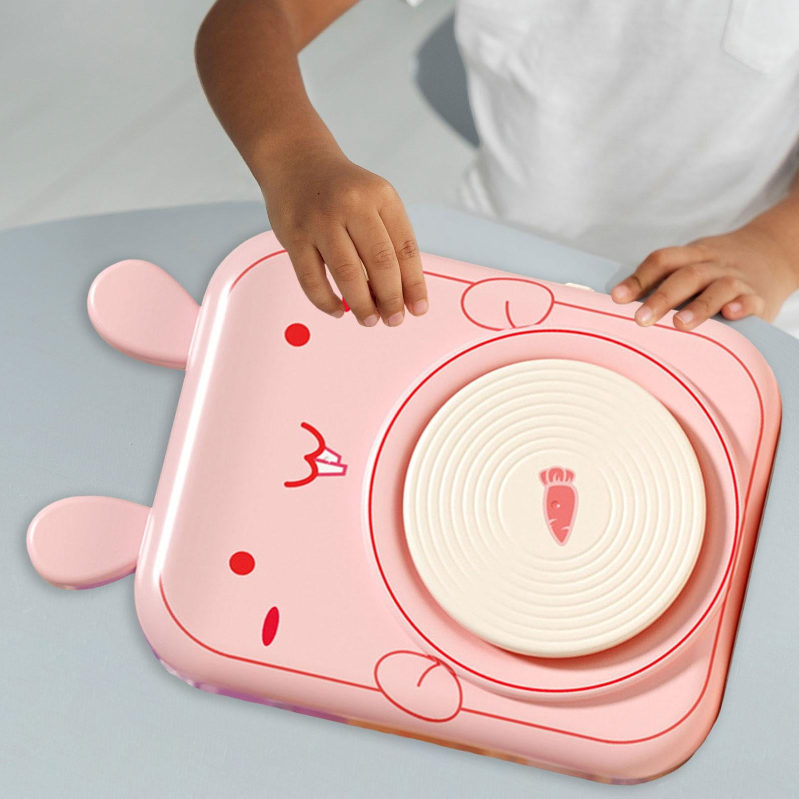 S SERENABLE Kids Pottery Wheel Modeling Painting Kit Handmade Creative Adjustable Speed Equipment Electric Sculpting Tools for Countertop Bunny Shaped